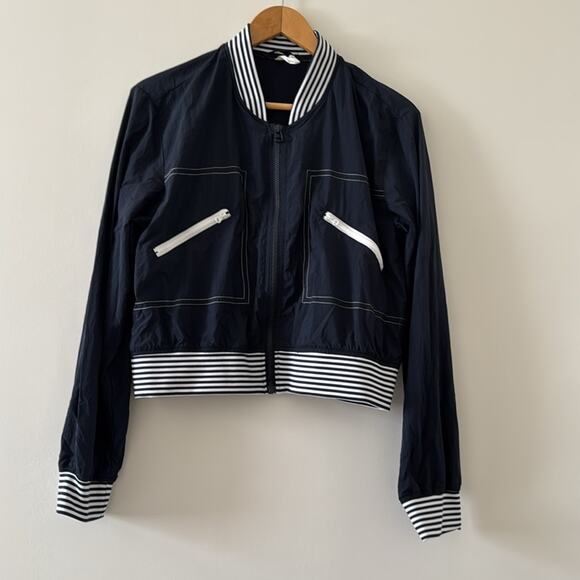 Daily Practice by Anthropologie Racing Stripes Bomber Jacket Navy Blue Size M - Picture 4 of 9